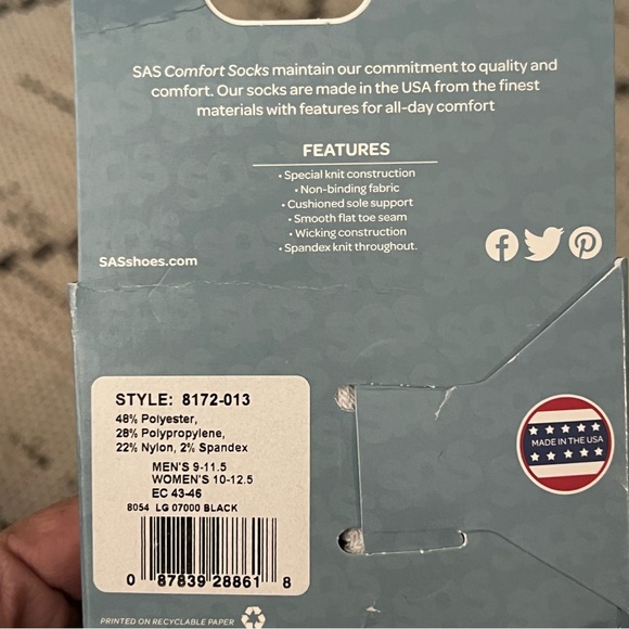 SAS Diabetic Socks Unisex NEW Large Men’s shoe size 9-11.5, women’s 10-12.5. - Picture 4 of 4